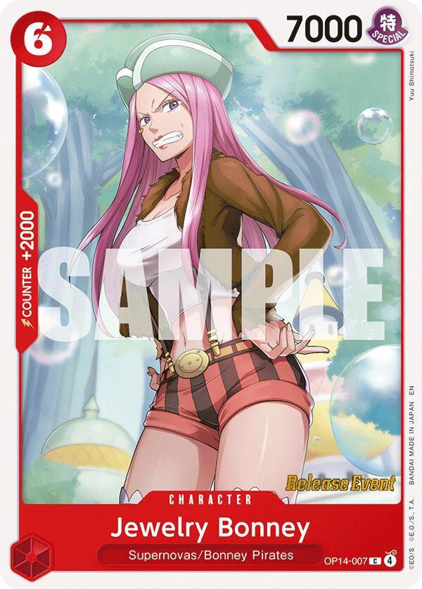 Jewelry Bonney OP14-007 card from The Azure Sea's Seven Release Event Cards