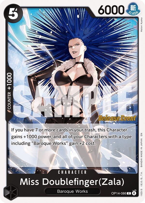 Miss Doublefinger(Zala) OP14-086 card from The Azure Sea's Seven Release Event Cards