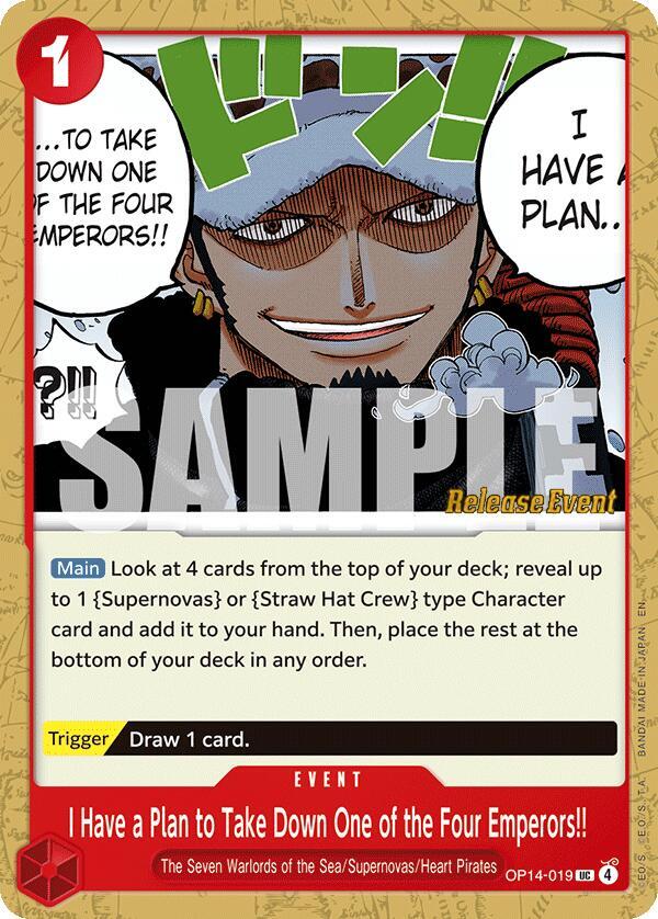 I Have a Plan to Take Down One of the Four Emperors!! OP14-019 card from The Azure Sea's Seven Release Event Cards