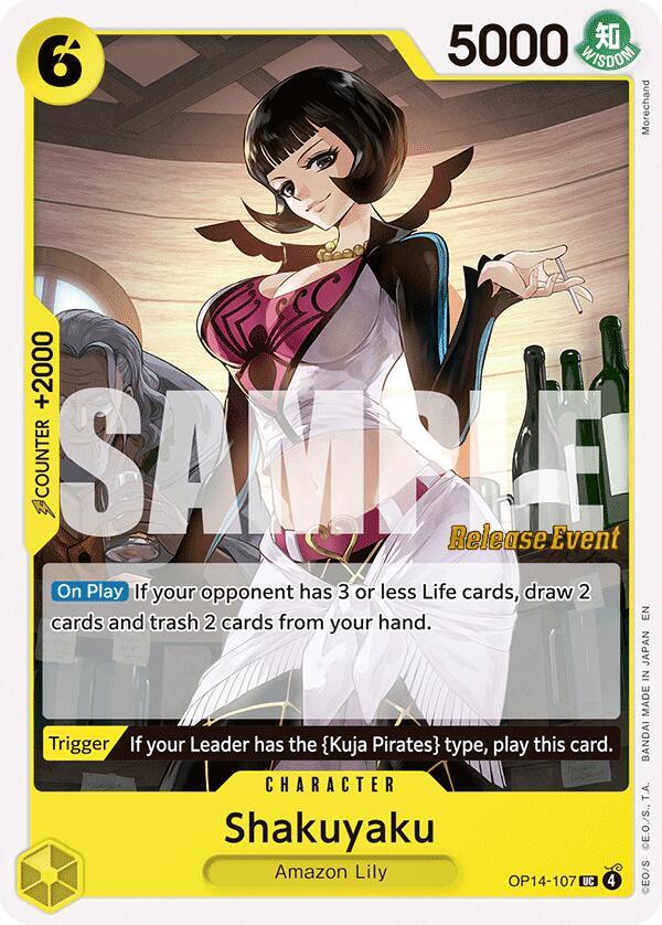 Shakuyaku OP14-107 card from The Azure Sea's Seven Release Event Cards