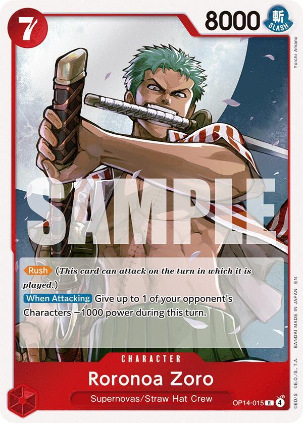 Roronoa Zoro OP14-015 card from The Azure Sea's Seven