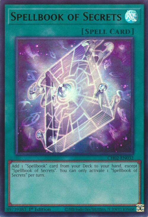 Spellbook of Secrets CH02-EN032 card from THE CHRONICLES DECK: Spirit Charmers (All-Foil Edition)