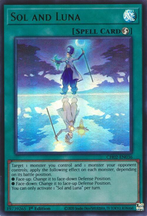 Sol and Luna CH02-EN036 card from THE CHRONICLES DECK: Spirit Charmers (All-Foil Edition)