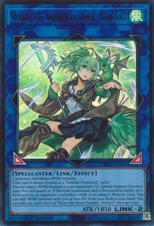 Wynn the Wind Charmer, Verdant CH02-EN044 card from THE CHRONICLES DECK: Spirit Charmers (All-Foil Edition)