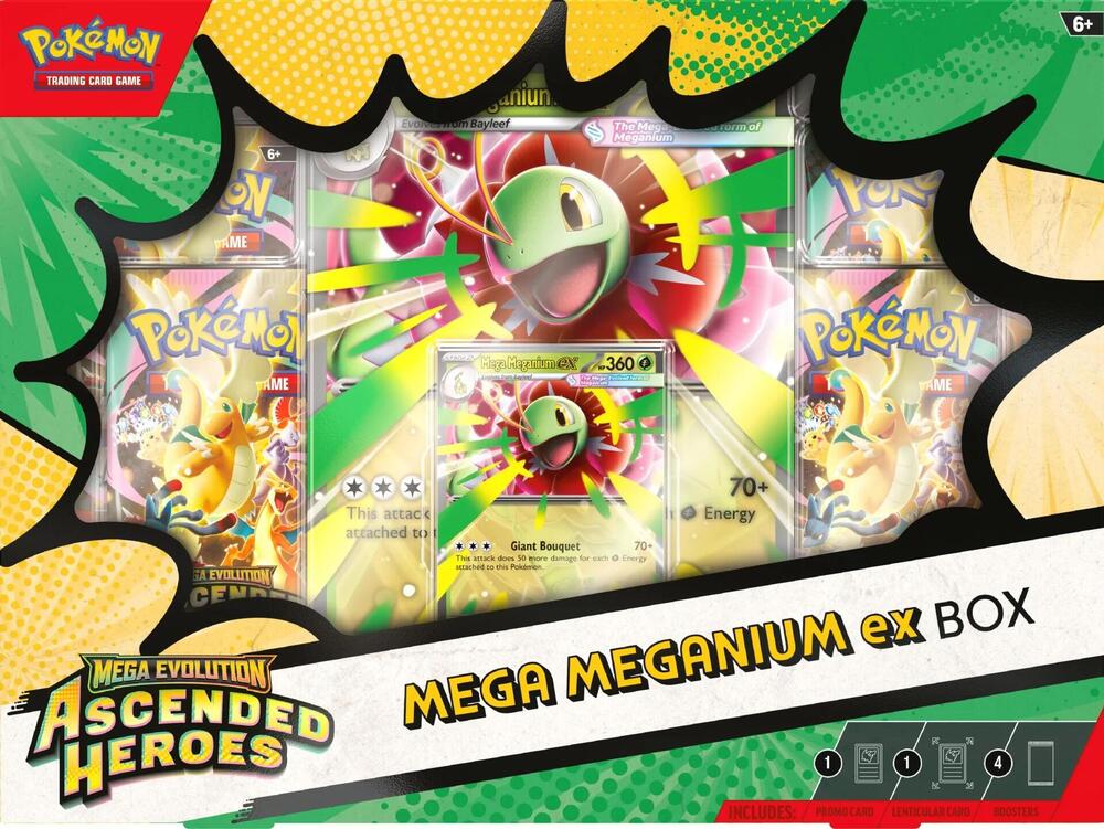 Ascended Heroes Mega Meganium ex Box card from ME: Ascended Heroes