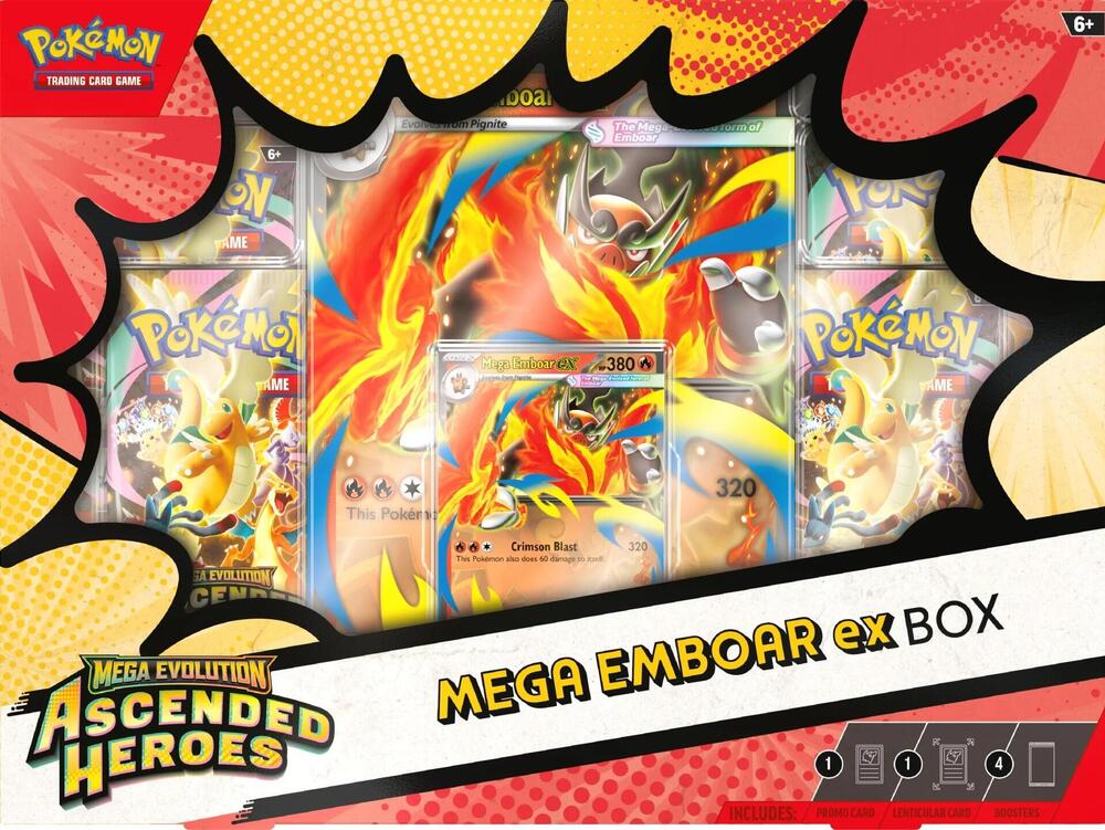 Ascended Heroes Mega Emboar ex Box card from ME: Ascended Heroes