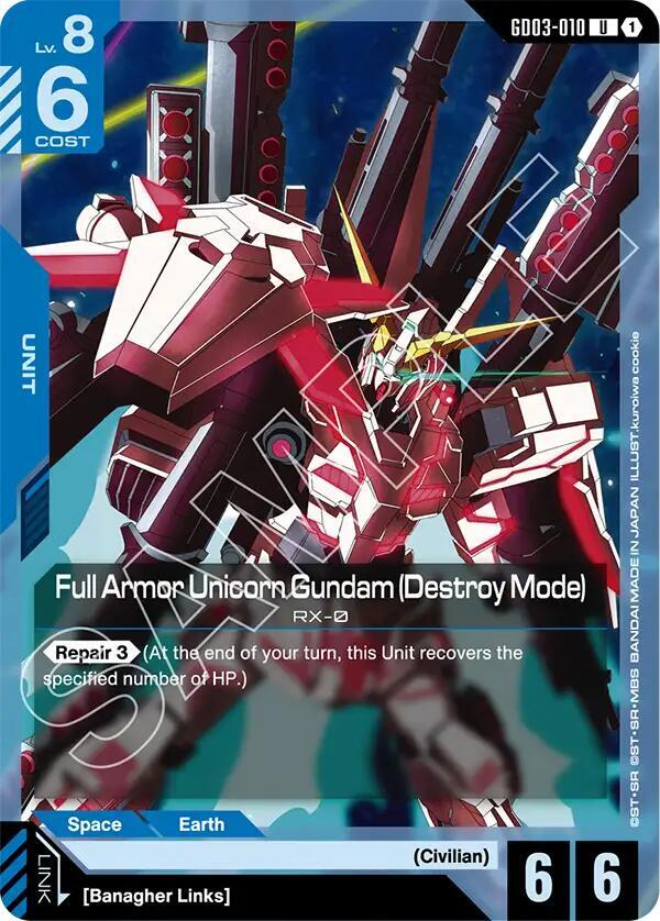 Full Armor Unicorn Gundam (Destroy Mode) GD03-010 card from Steel Requiem