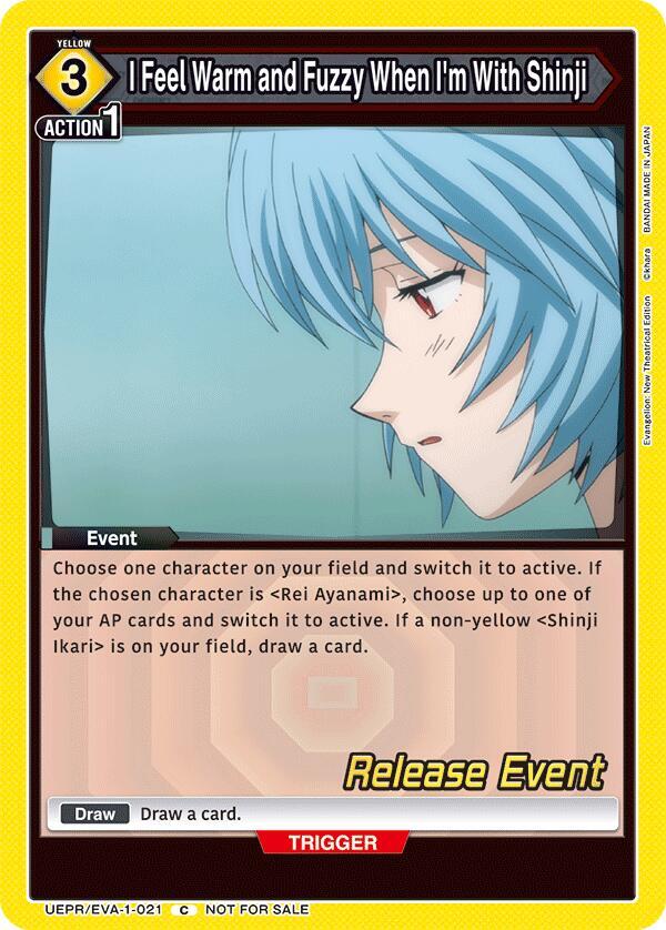 I Feel Warm and Fuzzy When I'm With Shinji UEPR/EVA-1-021 card from UE15BT: Evangelion: New Theatrical Edition Release Event Cards