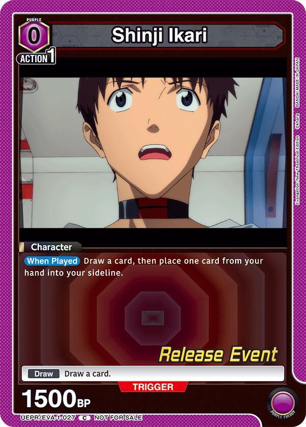 Shinji Ikari UEPR/EVA-1-027 card from UE15BT: Evangelion: New Theatrical Edition Release Event Cards