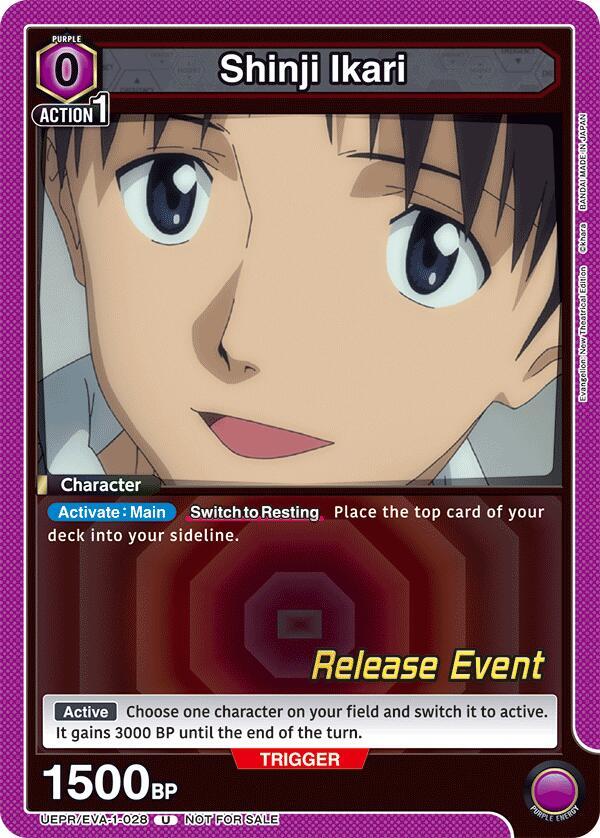 Shinji Ikari UEPR/EVA-1-028 card from UE15BT: Evangelion: New Theatrical Edition Release Event Cards