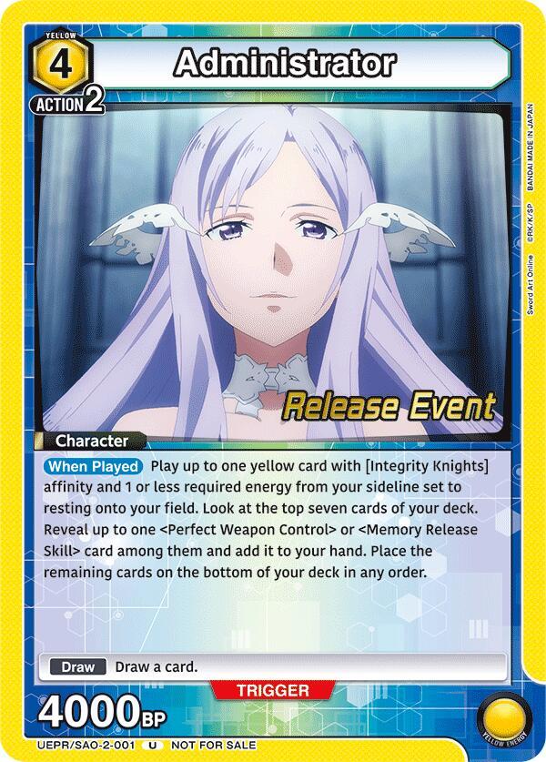 Administrator UEPR/SAO-2-001 card from UEX06BT: Sword Art Online Vol.2 Release Event Cards