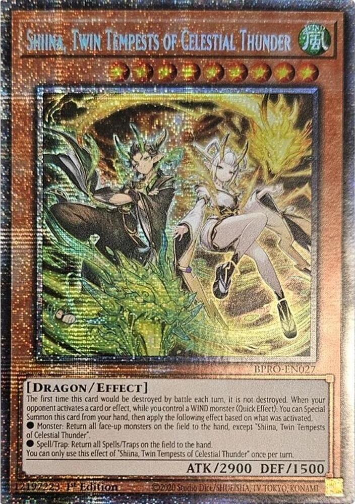 Shiina, Twin Tempests of Celestial Thunder (Starlight Rare) BPRO-EN027 card from Burst Protocol