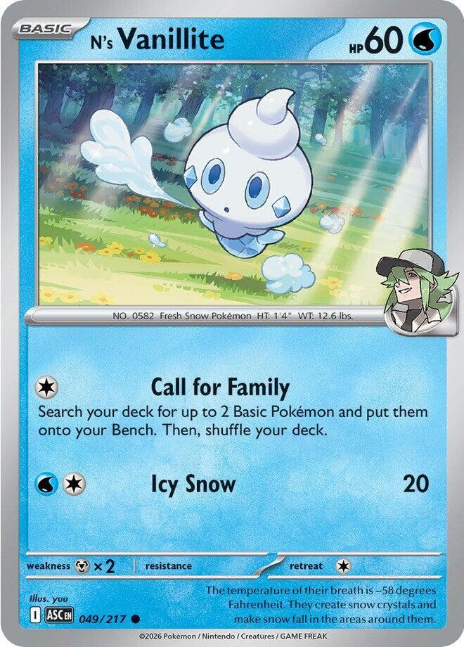 N's Vanillite 049/217 card from ME: Ascended Heroes