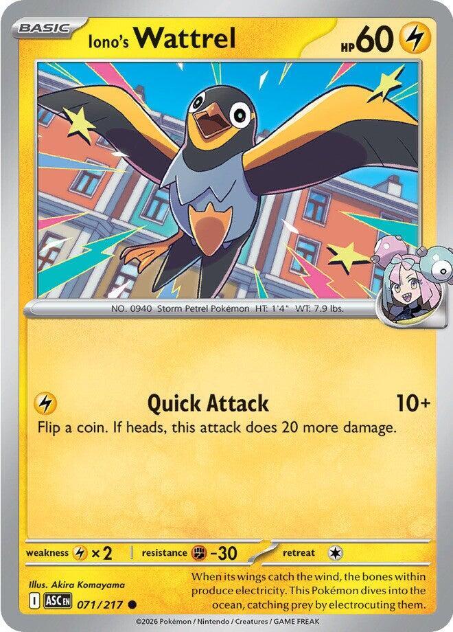 Iono's Wattrel 071/217 card from ME: Ascended Heroes
