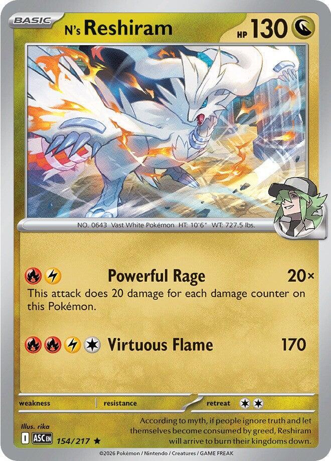 N's Reshiram 154/217 card from ME: Ascended Heroes