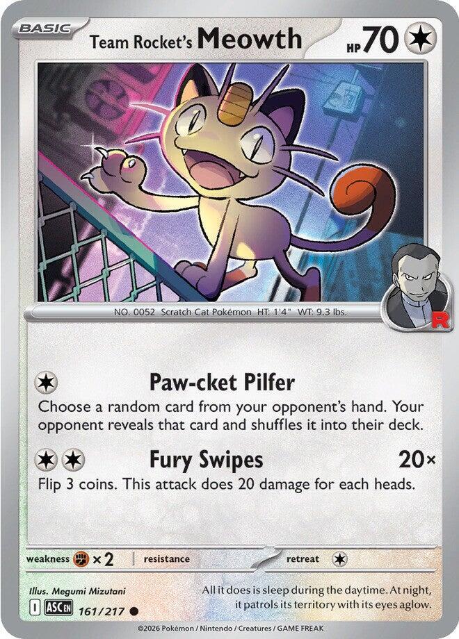 Team Rocket's Meowth 161/217 card from ME: Ascended Heroes