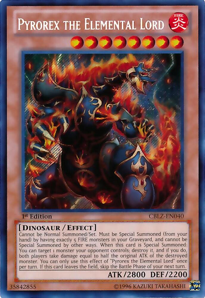 Pyrorex the Elemental Lord CBLZ-EN040 card from Cosmo Blazer