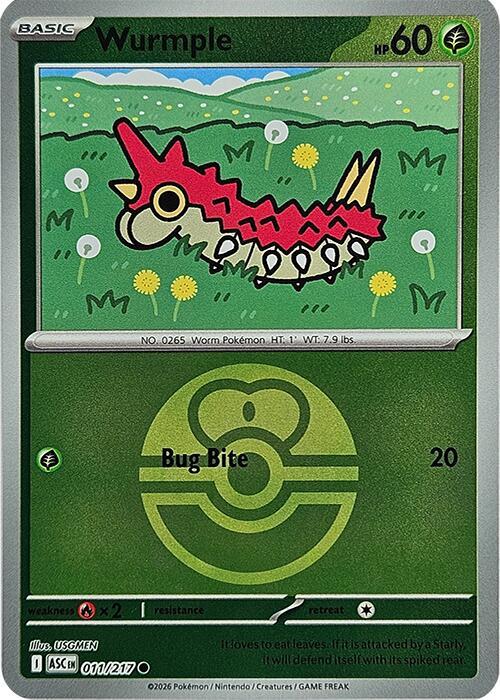 Wurmple (Love Ball) 011/217 card from ME: Ascended Heroes