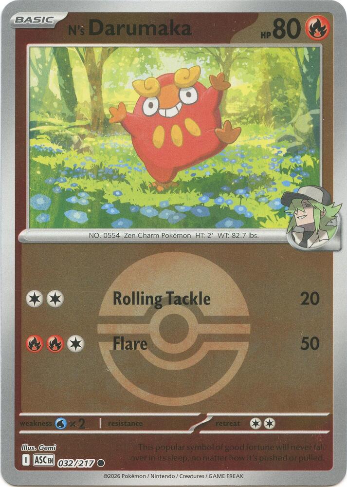 N's Darumaka (Poke Ball) 032/217 card from ME: Ascended Heroes