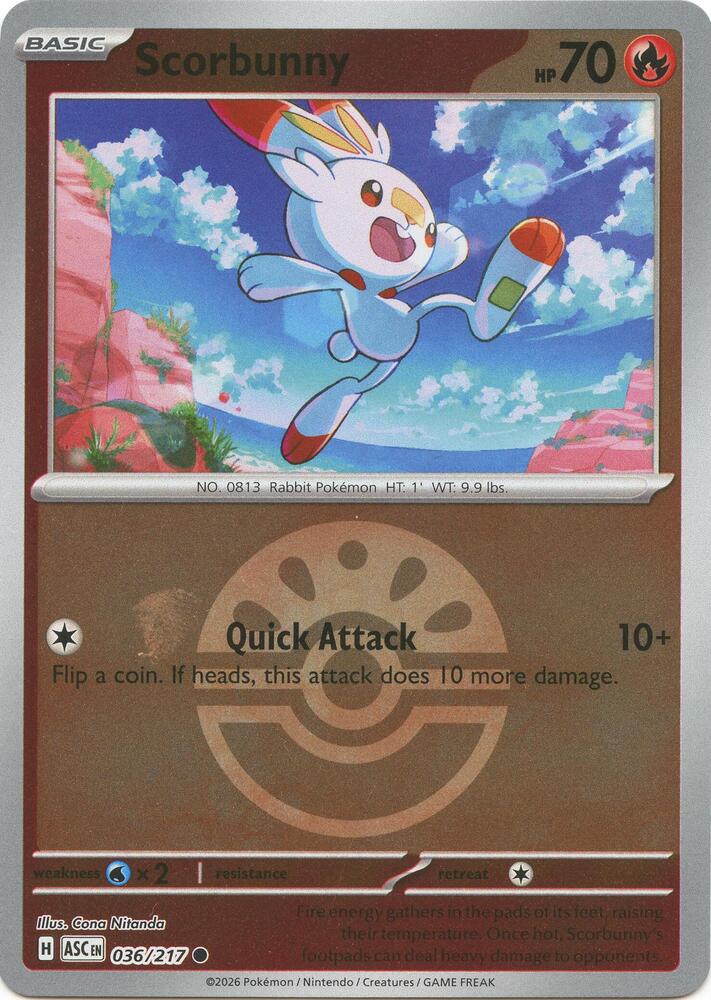 Scorbunny (Friend Ball) 036/217 card from ME: Ascended Heroes