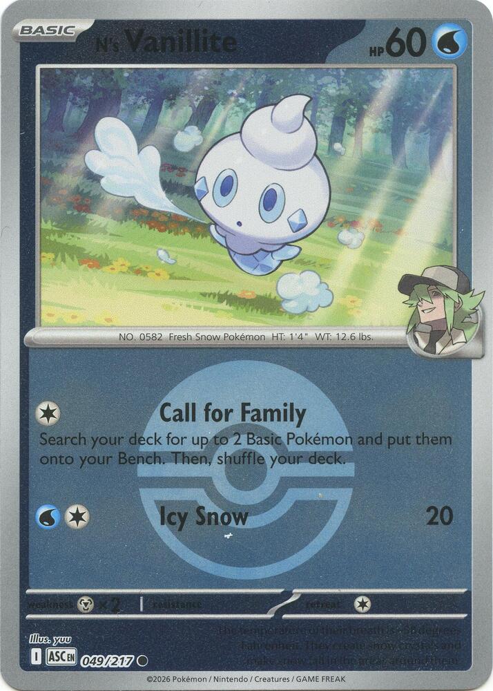 N's Vanillite (Poke Ball) 049/217 card from ME: Ascended Heroes