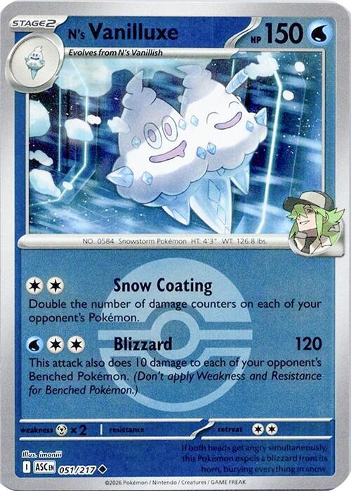 N's Vanilluxe (Poke Ball) 051/217 card from ME: Ascended Heroes