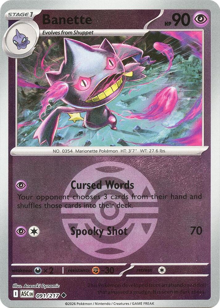 Banette (Dusk Ball) 091/217 card from ME: Ascended Heroes