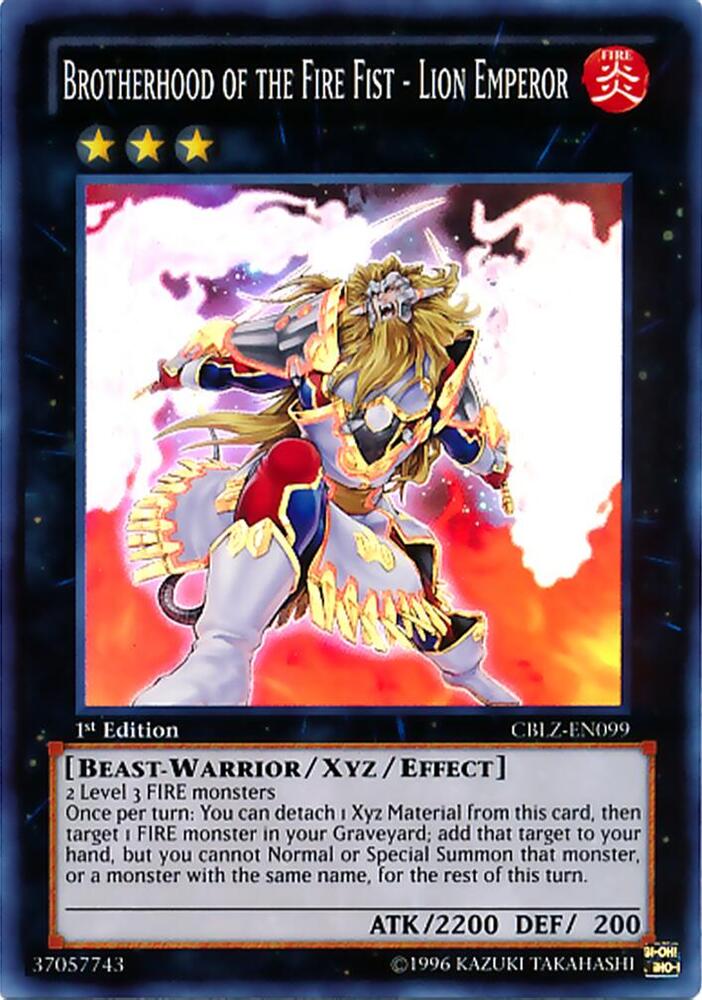 Brotherhood of the Fire Fist - Lion Emperor CBLZ-EN099 card from Cosmo Blazer
