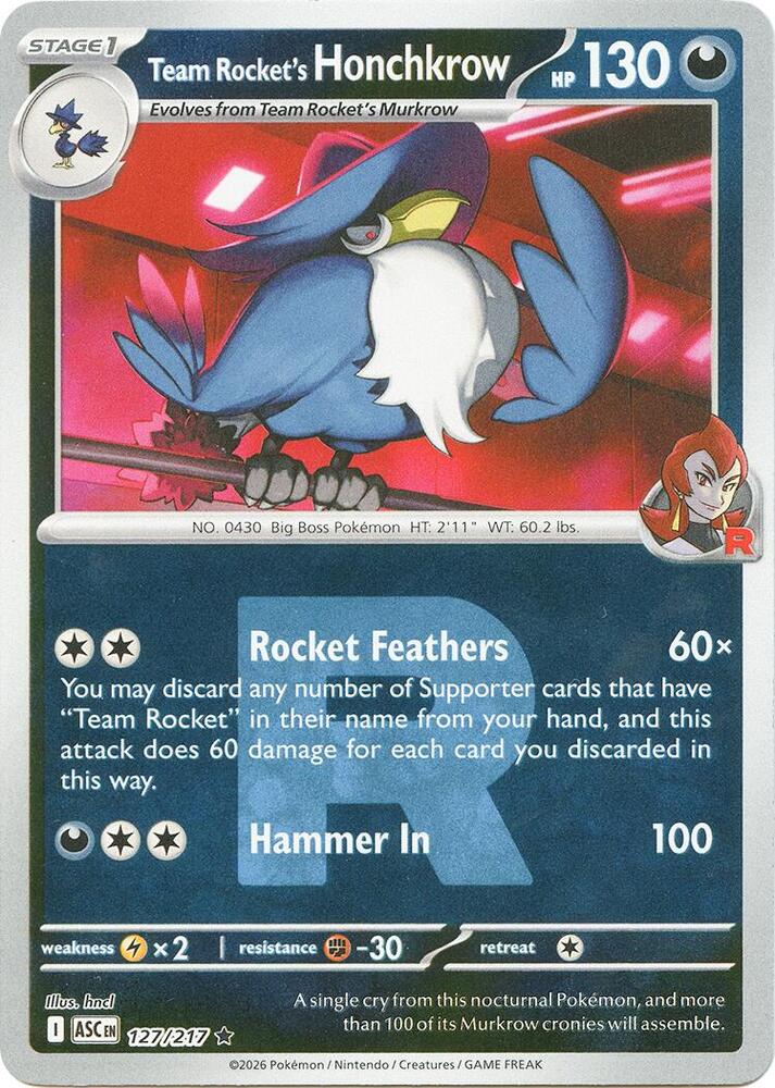 Team Rocket's Honchkrow (Team Rocket) 127/217 card from ME: Ascended Heroes