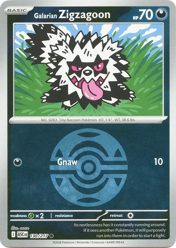 Galarian Zigzagoon (Dusk Ball) 130/217 card from ME: Ascended Heroes