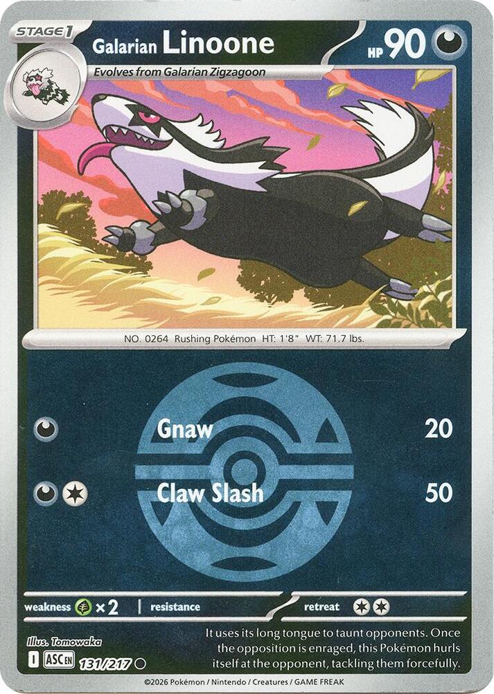 Galarian Linoone (Dusk Ball) 131/217 card from ME: Ascended Heroes