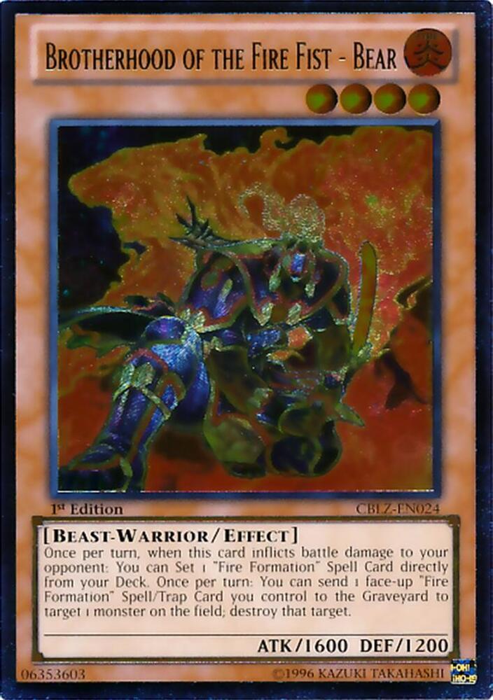Brotherhood of the Fire Fist - Bear (UTR) CBLZ-EN024 card from Cosmo Blazer