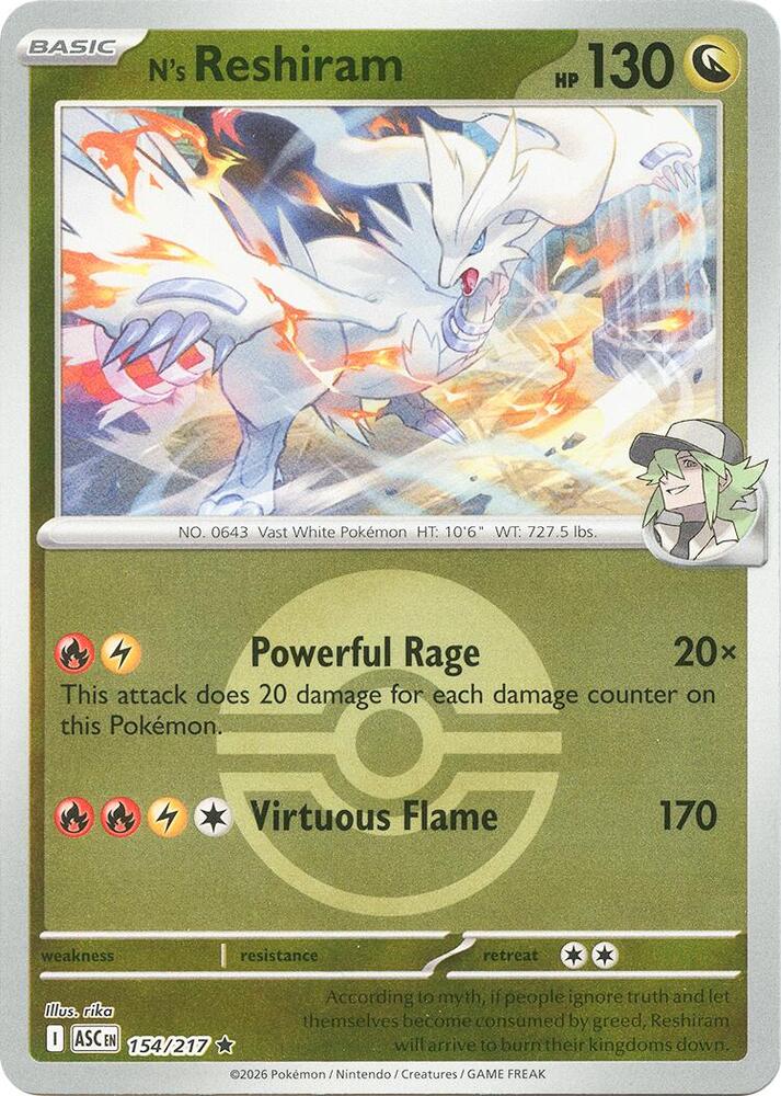 N's Reshiram (Poke Ball) 154/217 card from ME: Ascended Heroes