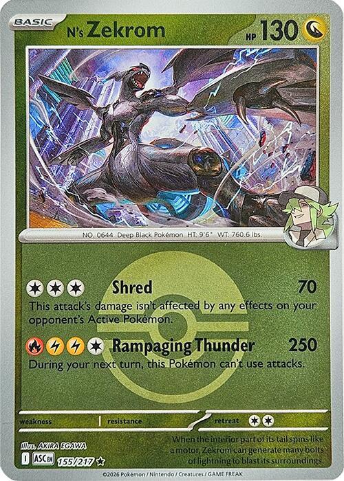 N's Zekrom (Poke Ball) 155/217 card from ME: Ascended Heroes