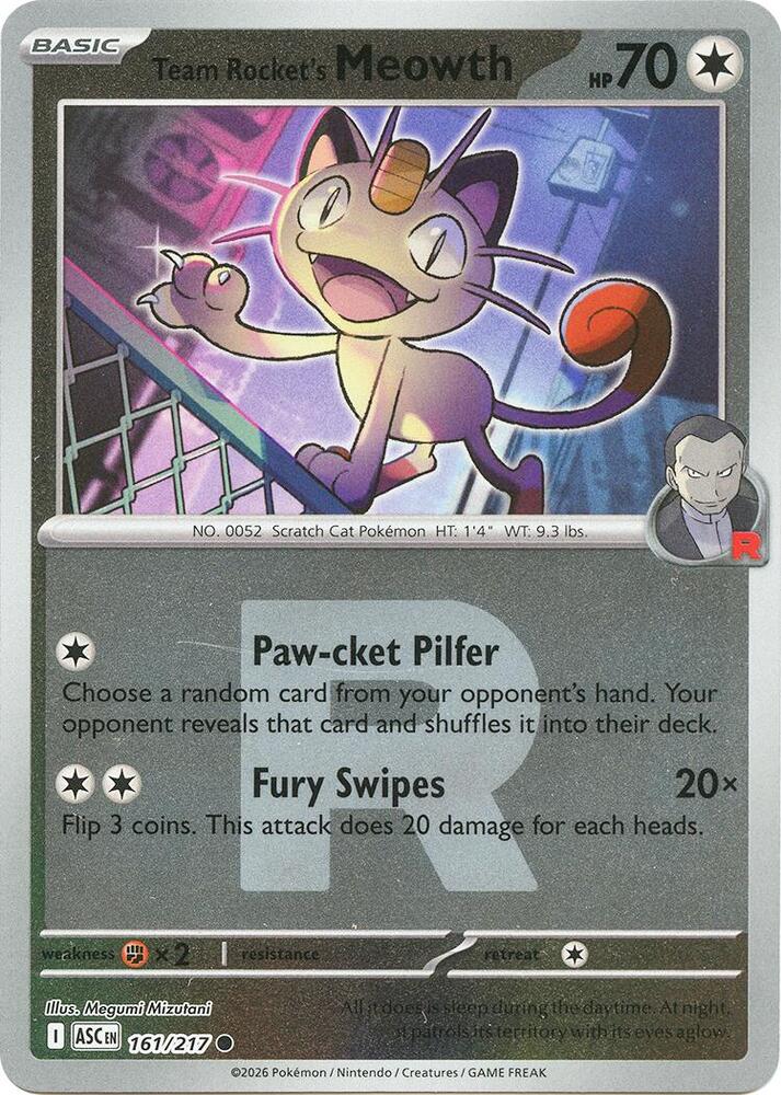 Team Rocket's Meowth (Team Rocket) 161/217 card from ME: Ascended Heroes