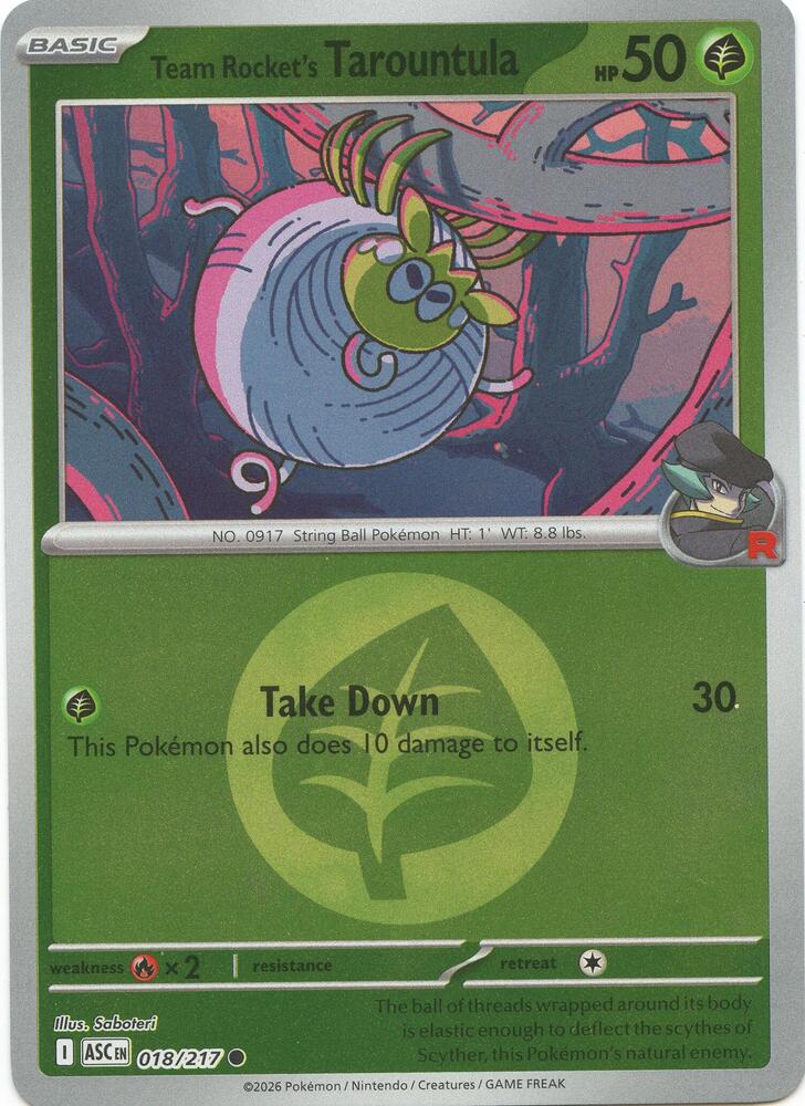 Team Rocket's Tarountula (Energy Symbol Pattern) 018/217 card from ME: Ascended Heroes