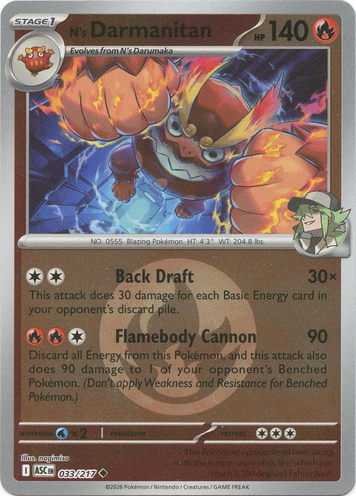 N's Darmanitan (Energy Symbol Pattern) 033/217 card from ME: Ascended Heroes