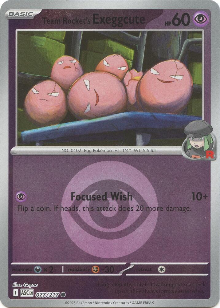 Team Rocket's exeggcute (Energy Symbol Pattern) 077/217 card from ME: Ascended Heroes