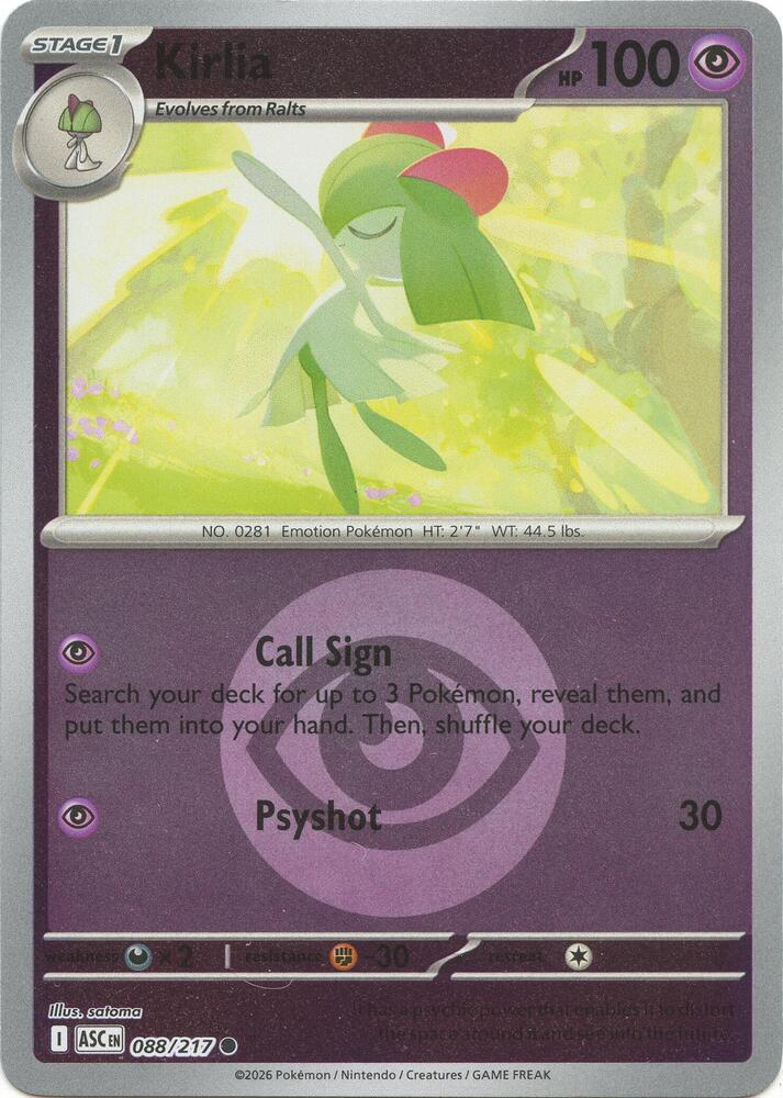 Kirlia (Energy Symbol Pattern) 088/217 card from ME: Ascended Heroes