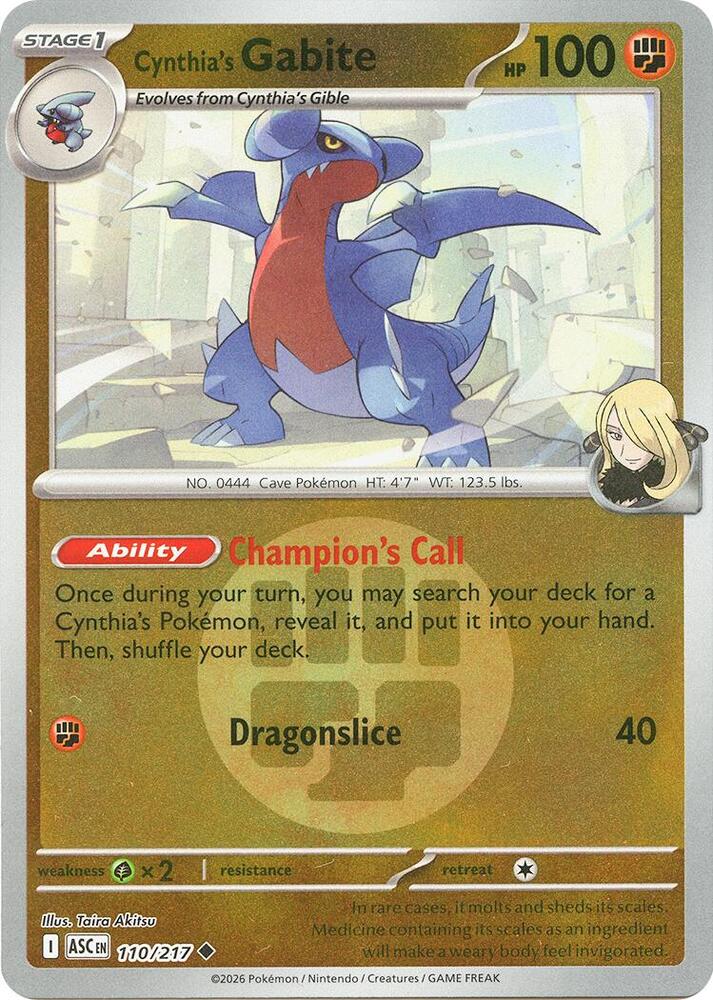 Cynthia's Gabite (Energy Symbol Pattern) 110/217 card from ME: Ascended Heroes