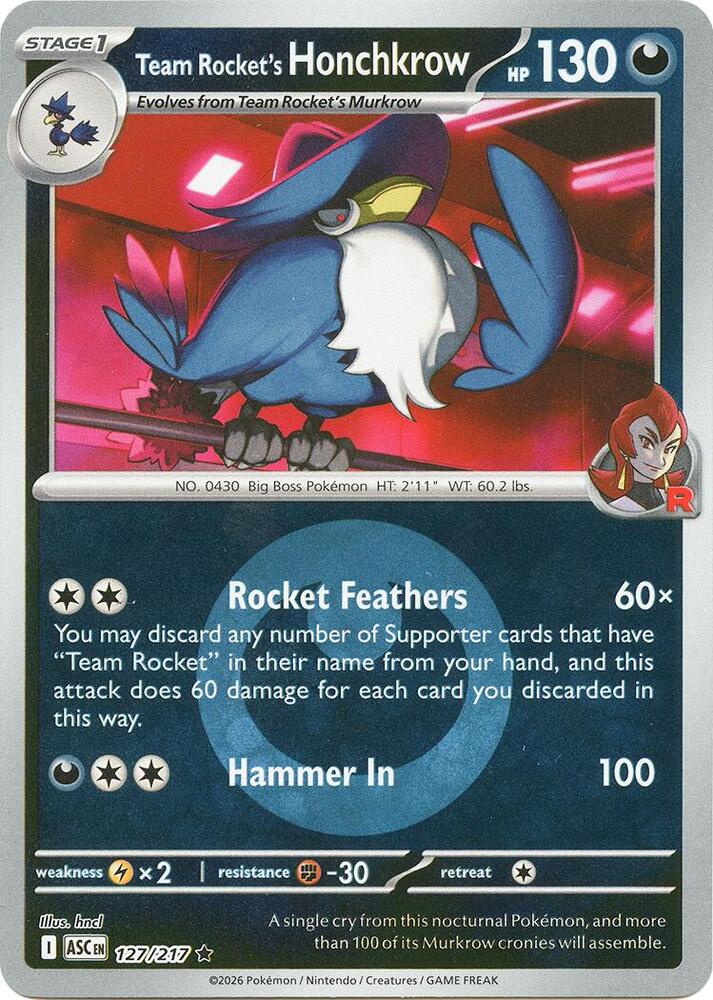 Team Rocket's Honchkrow (Energy Symbol Pattern) 127/217 card from ME: Ascended Heroes
