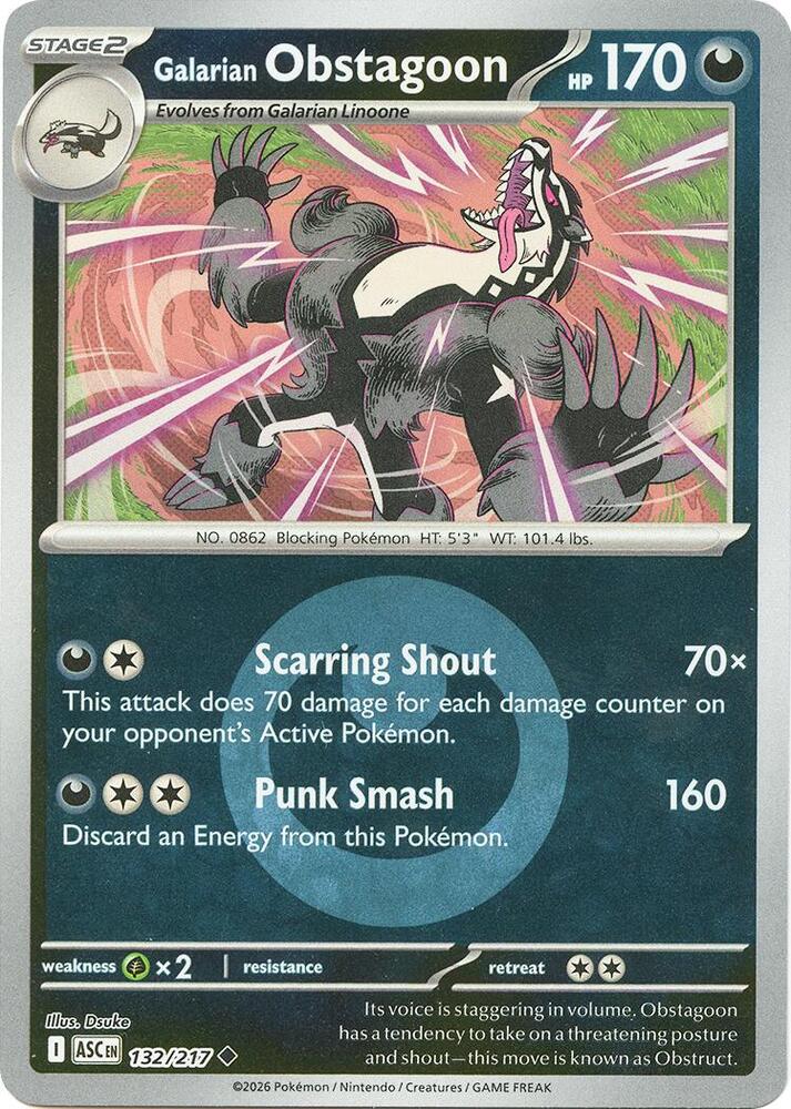 Galarian Obstagoon (Energy Symbol Pattern) 132/217 card from ME: Ascended Heroes