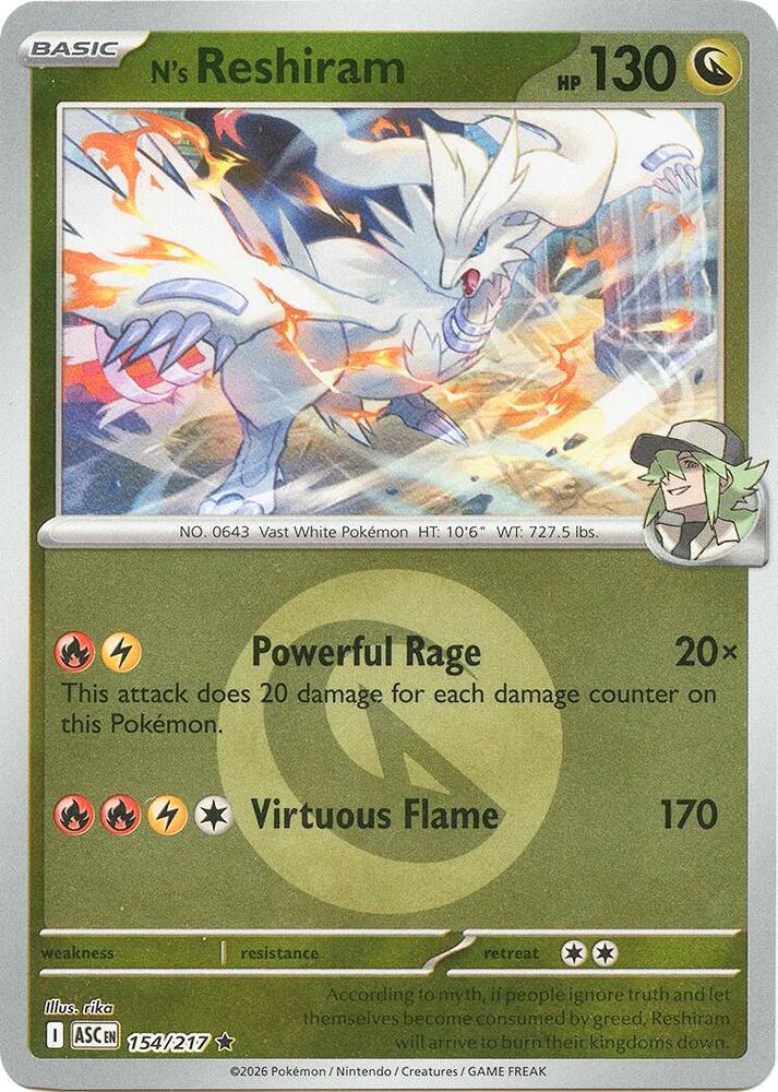 N's Reshiram (Energy Symbol Pattern) 154/217 card from ME: Ascended Heroes