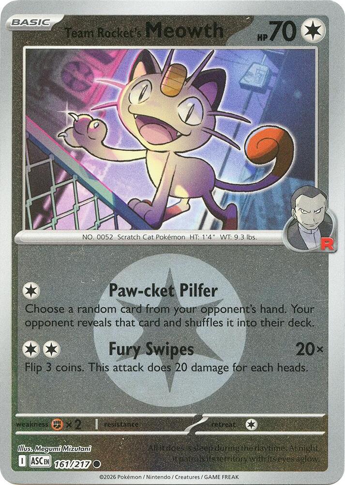 Team Rocket's Meowth (Energy Symbol Pattern) 161/217 card from ME: Ascended Heroes