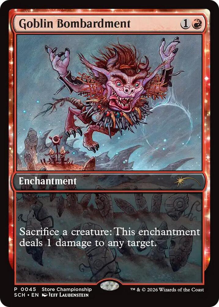 Goblin Bombardment 45 card from Game Day & Store Championship Promos