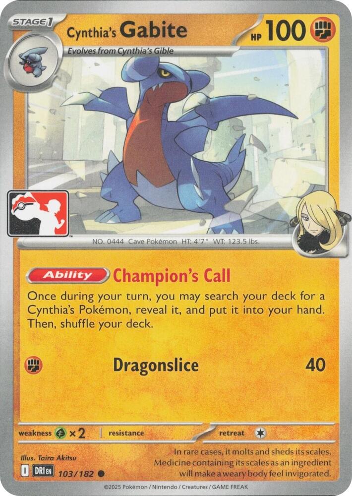 Cynthia's Gabite 103/182 card from Prize Pack Series Cards
