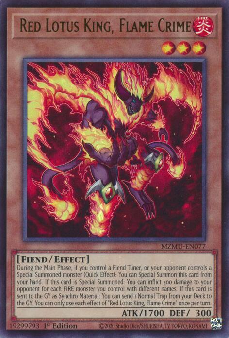 Red Lotus King, Flame Crime MZMU-EN077 card from Maze of Muertos