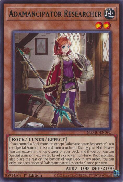 Adamancipator Researcher MZMU-EN092 card from Maze of Muertos