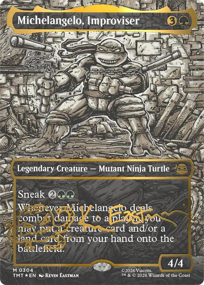 Michelangelo, Improviser (Borderless) (Gold-Stamped Signature) 304 card from Teenage Mutant Ninja Turtles