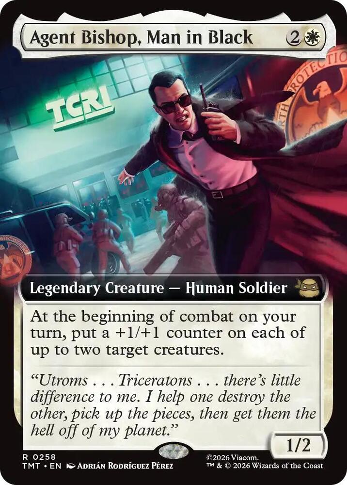 Agent Bishop, Man in Black (Extended Art) 258 card from Teenage Mutant Ninja Turtles